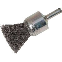 Lessmann Precision End Wire Brush with twisted steel bristles and a cylindrical metal shank.