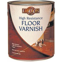 Liberon High Resistance Floor Varnish, Clear Satin, 2.5L tin with wood floor and dog image on label.