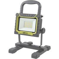 Gray and yellow Lighthouse AST8338 site light with rectangular LED panel and sturdy handle on a stable base.