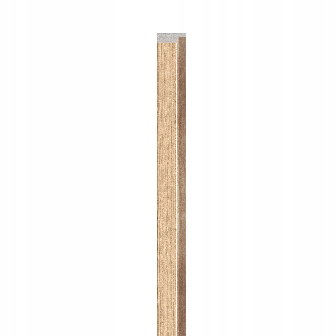 Natural wood-colored Linerio M-line Lewa Lamele, featuring a sleek, slim design with a smooth finish and a subtle grey top edge, ideal for modern interiors.