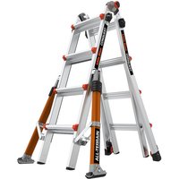 Silver and orange Little Giant 4 Rung Conquest ladder with adjustable legs and safety locks.