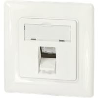 Pure white LogiLink Keystone faceplate for 1 module, German type, with rectangular slot and smooth finish.