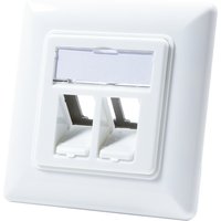 White LogiLink NK4020 socket-outlet with 2 RJ-45 ports, square design, glossy finish.