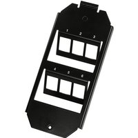 Black LogiLink NK4060 wall plate with six rectangular switch openings and numbered slots.