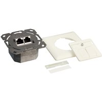 White LogiLink RJ-45 socket-outlet with metallic frame, square faceplate, and mounting components.