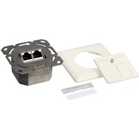 White LogiLink RJ-45 socket-outlet with metallic frame, includes mounting plate and cover.