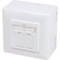 White LogiLink RJ-45 socket-outlet with metallic finish, dual ports, and square design.