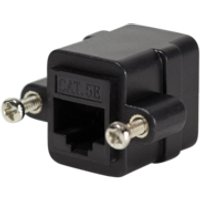 Black LogiLink socket-outlet with 2 RJ-45 ports, compact design, visible screws, labeled CAT.5E.