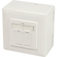 White LogiLink NP0124 socket-outlet with 2 RJ-45 ports, metallic finish, square design.