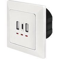White LogiLink socket-outlet with 2 USB A ports, 1 USB C port, and square design.