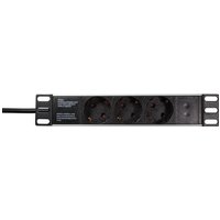 Black LogiLink PDU with 3 AC outlets, 1U rack mount design, and side mounting brackets.