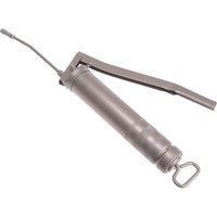 Lumatic Budget Side Lever Grease Gun, metallic finish, long cylindrical body with side lever and nozzle.
