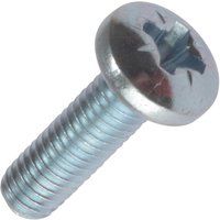 Bright zinc plated machine screw with Pozi pan head and threaded shaft.