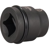 Black Makita 1" drive hexagon impact socket with a smooth finish and engraved branding.