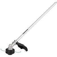Makita line trimmer attachment with silver shaft and black trimmer head for multi-function power head units.