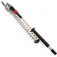 Makita split shaft hedge trimmer attachment with silver blade, black handle, and red adjustment knob.