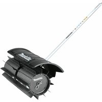 Makita power sweeper attachment with black rotating brushes and silver handle for multi-function power head units.