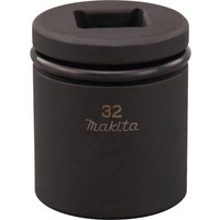 Makita 3/4" drive hexagon impact socket, black with engraved "32 Makita" text, cylindrical shape with square opening.