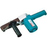 Blue Makita 30mm multi-purpose sander with black handle, silver metal components, and brown sanding belt.