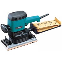 Makita 9046 1/2 sheet orbital sander, teal and black, with dust bag and ergonomic handle, 600W 240V.
