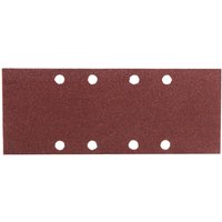 Rectangular brown abrasive paper with six punched holes, 93mm x 230mm, by Makita.