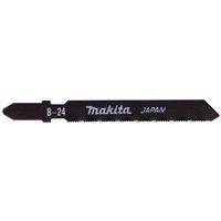 Makita A-85759 B-24 black metal cutting T shank jigsaw blade with fine teeth and Makita branding.