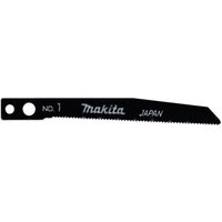 Black Makita A-85802 metal cutting T shank jigsaw blade with fine teeth and "No 1" marking.