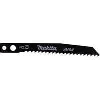 Black Makita No 3 jigsaw blade with sharp teeth and M shank, designed for cutting wood and plastic.
