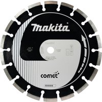 Makita Asphalt Comet wet diamond wheel, black and silver with segmented rim and central hole for CE004G disc cutter.