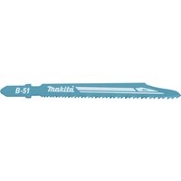 Makita B-51 metal cutting T shank jigsaw blade, blue with white logo and sharp serrated edge.