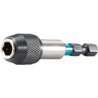 Makita Impact Black Bit Holder with silver metal body, black textured grip, and blue accent ring.