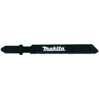 Black Makita metal cutting T shank jigsaw blade with serrated edge and white Makita logo.