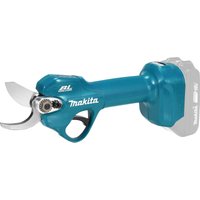 Blue Makita cordless pruning shears with ergonomic grip, brushless motor, and silver cutting blades.