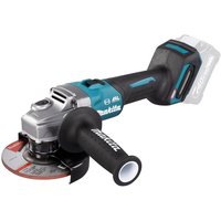 Makita GA005GZ01 40Vmax angle grinder, teal and black, with ergonomic handle and protective disc guard.