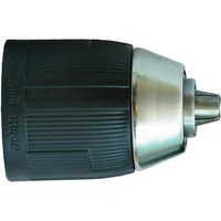 Black and silver Makita keyless drill chuck with ribbed grip and metal tip for BDF453 drill.