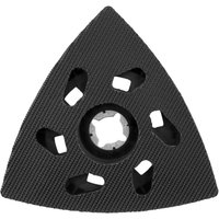 Black triangular Makita Starlock sanding pad with central mounting hole and textured surface for DTM multi tools.