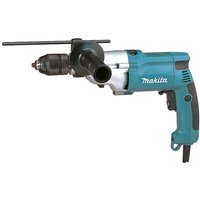 Blue Makita HP2051F percussion drill with side handle, black chuck, and integrated LED light.