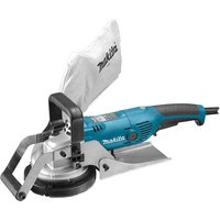 Makita PC5001C Concrete Grinding Planer, blue body, black handle, dust bag, and 125mm grinding disc.