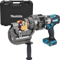 Makita 40v Max XGT cordless brushless steel hole punch with blue accents and black carrying case