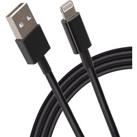 Black Maplin USB-A to Lightning cable, 1m, with TPE jacket and 12W power capacity.