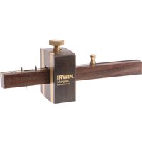 Dark wood Marples 2153 mortice and marking gauge with brass fittings and adjustable knobs.