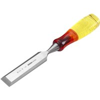 Marples M373 Splitproof Bevel Edge Wood Chisel with a yellow and red handle and a sharp steel blade.