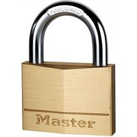 Solid brass Master Lock padlock, 70mm wide, with a hardened steel shackle and engraved "Master" logo.
