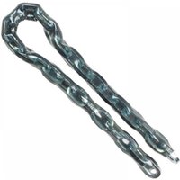 Hardened steel chain, 2 meters long, 10mm thick, silver finish, durable links by Master Lock.
