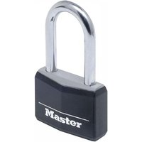 Black Master Lock padlock with 38mm silver shackle, 40mm body, and vinyl cover.
