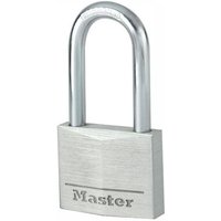 Silver Master Lock padlock with 40mm aluminum body, 38mm shackle, and 4-pin cylinder.