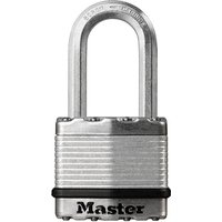 Steel Master Lock padlock with 38mm shackle, 45mm laminated body, and black Master logo at the base.