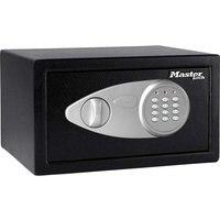 Black Master Lock digital safe with silver keypad and turn knob on the front panel.