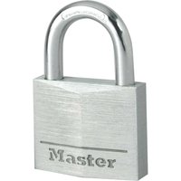 Silver Masterlock aluminium padlock with a rectangular body and a rounded shackle.