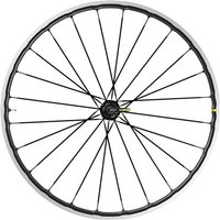 Black Mavic Ksyrium SL RB 700c rear wheel with silver spokes and yellow accents, featuring a sleek aerodynamic design.